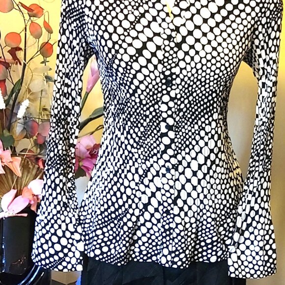 NWOT Fred David Women’s Long Sleeve Loose Shirts Polka Dot Print Pleated Blouse - Picture 5 of 6